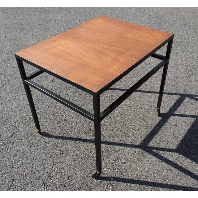 Brown Vintage Teak and Black Lacquered Metal Rolling Table, 1960s For Sale - Image 8 of 8