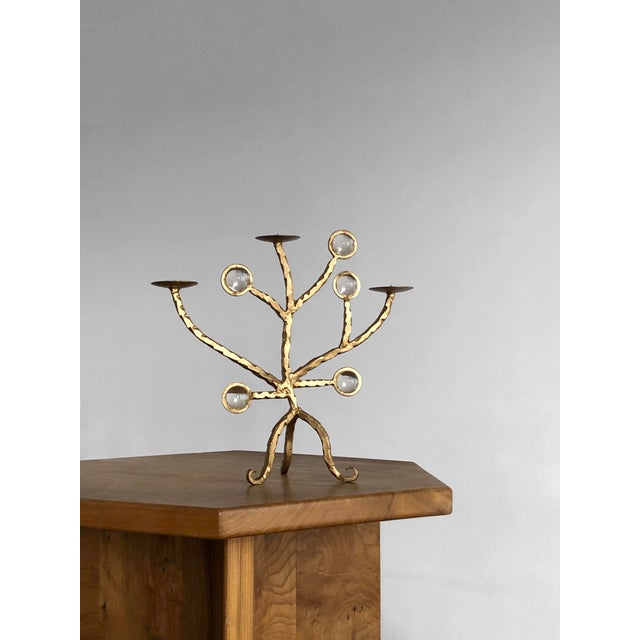 Brutalist Shabby-Chic Candelabra in Golden Wrough Iron, France, 2001 For Sale - Image 6 of 14