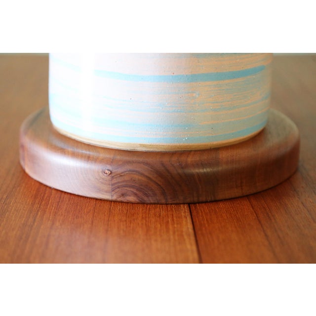 Mid-Century Modern Marshall Studios M191 Lamp Matte White With Sky Blue Brushed Glaze C. 1980s For Sale - Image 3 of 8