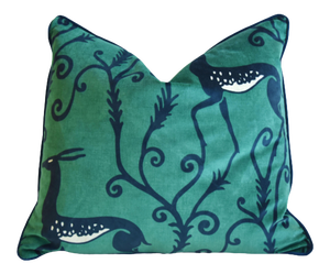 Zoffany French Deco Deer Green & Blue Velvet Feather/Down Pillow 24" X 21"
