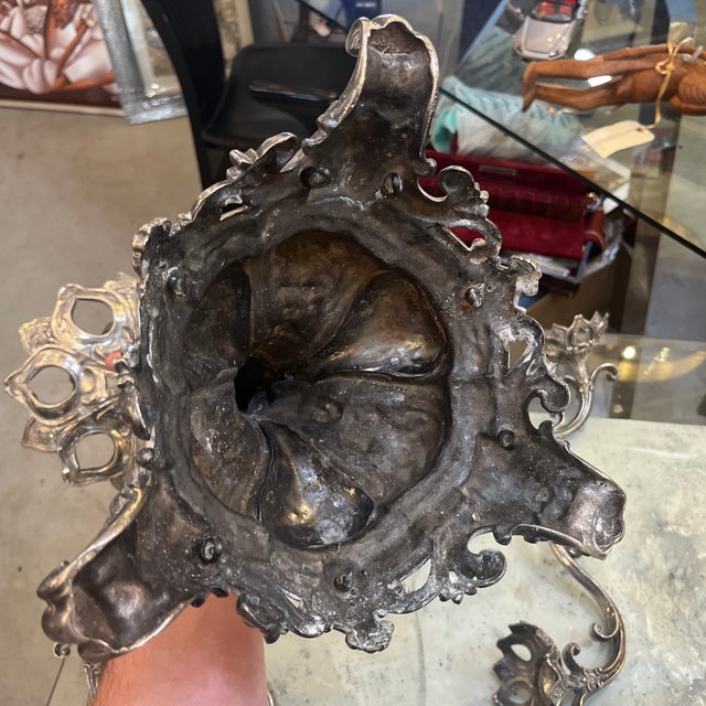 Late 19th Century Sheffield Silverplate Epergne Cut Crystal Bowl Candelabrum Candelabra For Sale - Image 12 of 12