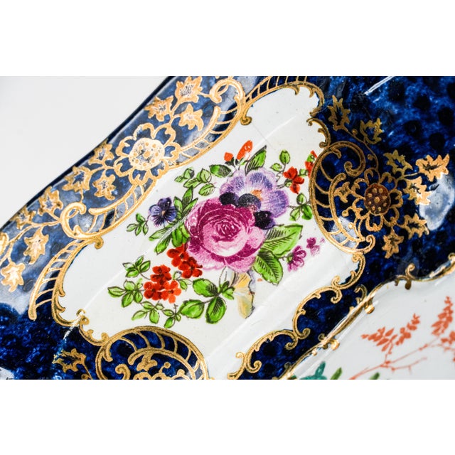 19th Century Beautiful 19th Century Antique Hand Painted Plate Cobalt Blue Gilt Porcelain Bird Motif England Home Decor (Repaired) For Sale - Image 5 of 16