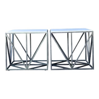 Vintage Marble Top Aluminum Side Tables - A Pair For Sale