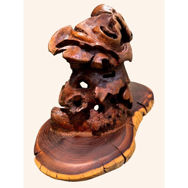 Vintage Burl Root Wood Abstract Sculpture Live Edge Base Organic Modern 17" For Sale - Image 13 of 15