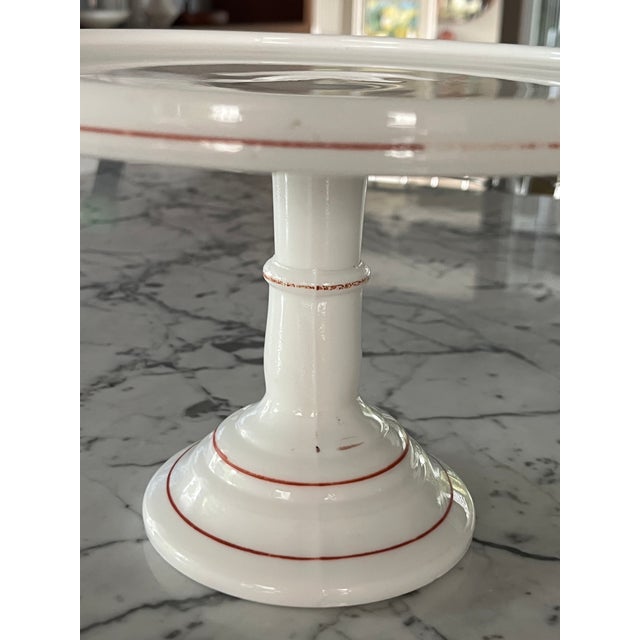 Vintage Milk Glass Footed Cake Plate With Red Detailing For Sale In Los Angeles - Image 6 of 6