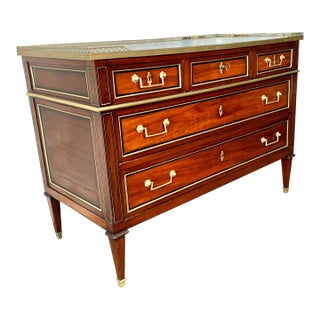 19th Century French Louis XVI Mahogany, Marble and Brass Commode For Sale