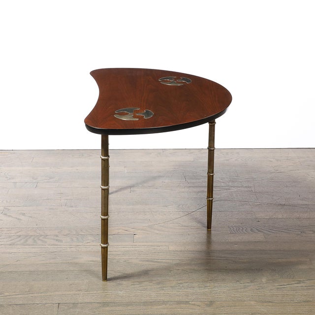 Mid-Century Walnut & Brass Bow-Front Table With Organic Detailing by Mastercraft For Sale In New York - Image 6 of 12