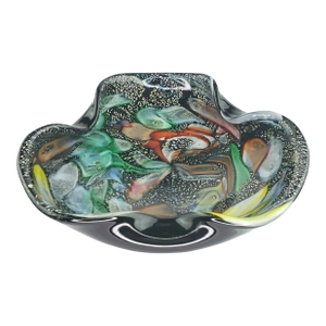 Mid 20th Century Avem Tutti Frutti Dino Martins Black Aventurine Murano Glass Bowl