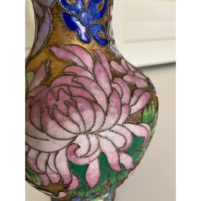 Japanese Vintage Japanese Cloisonné Brass and Enamel Vase For Sale - Image 3 of 8