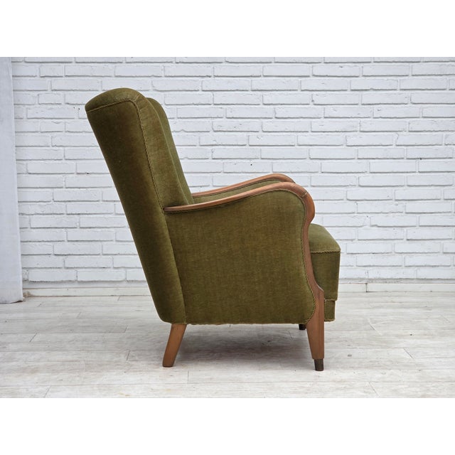 Danish Beech Highback Armchair with Velour Upholstery, 1960s For Sale - Image 15 of 18