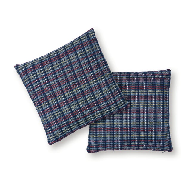 Mid-Century Modern Schumacher Zealand Check Pillow in Navy Multi For Sale - Image 3 of 5