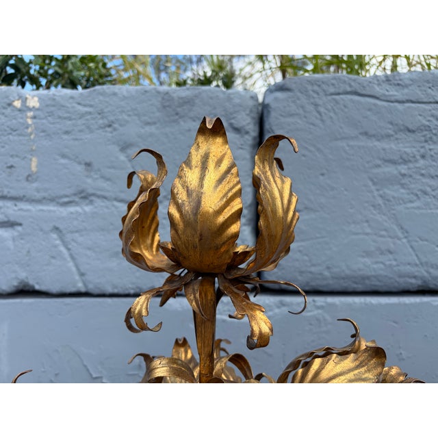 Pair Table Lamps, Floral Design, Gilt Metal, Marked Made in Italy. Each Lamp has five candelabra sockets. Good working order.