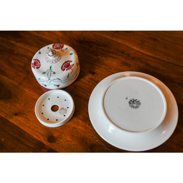 Red Antique Villeroy & Boch Dresden Cheese Dome With Underplate Red Poppy Thorny Vine Ceramic Butter Dish Late 19th C. German Pottery For Sale - Image 8 of 8