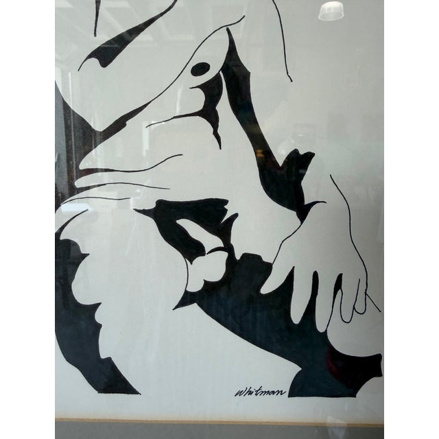 1980s 1980s Vintage Figurative Sitting Nude Man Painting on Paper by Whitman, Framed For Sale - Image 5 of 12