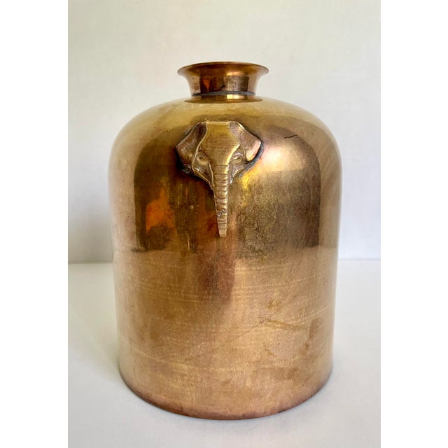 Contemporary Solid Brass Vase With Elephant Head Handles For Sale - Image 3 of 10