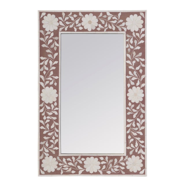 Vivienne 16 in. W x 24 in. H Rectangular Bone Inlay Horizontal or Vertical Hanging Accent Wall Mirror, Rose Bone For Sale In Chicago - Image 6 of 6