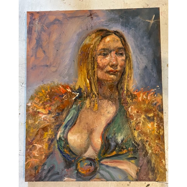 Orange Portrait of a Woman, Contemporary Oil Painting, One-of-a-Kind Art, by Van Ness For Sale - Image 8 of 8