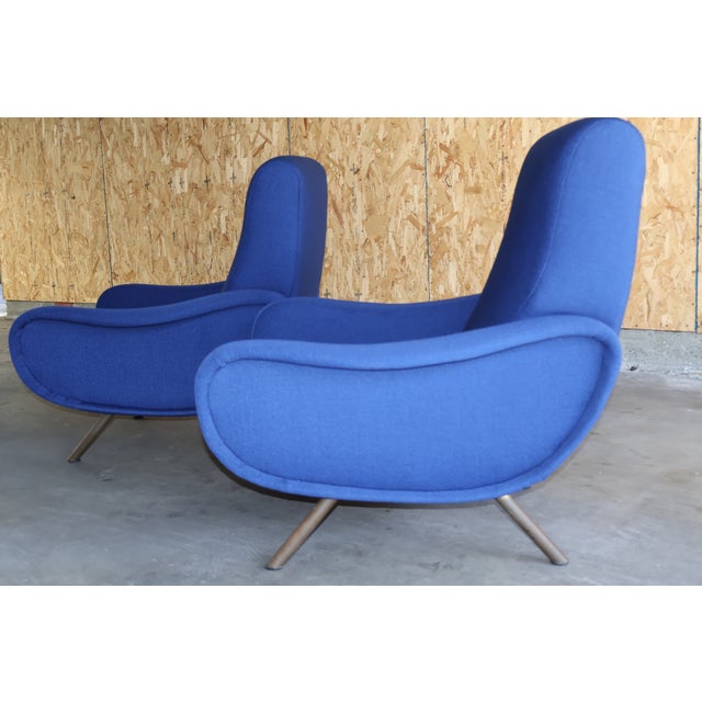 Pair of Early 1st Edition Lady Chairs by Marco Zanuso for Arflex in Raf Simmons Fabric, Italy, 1950s For Sale - Image 11 of 13