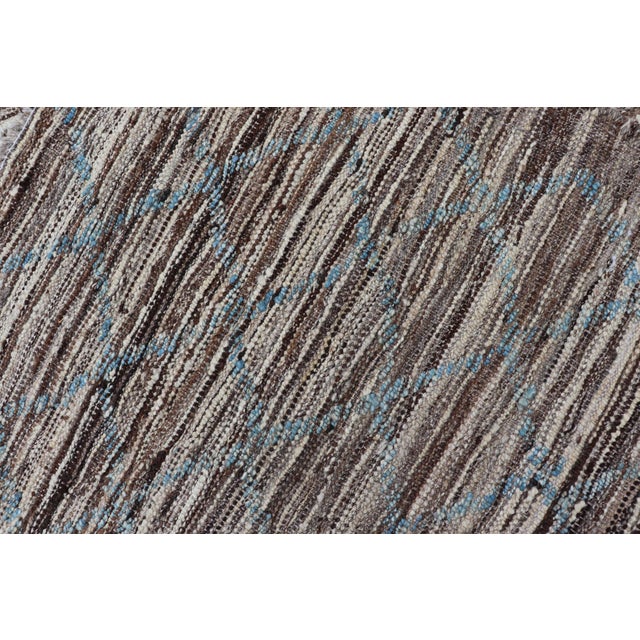 Modern Runner in All-Over Design in Cream, Sky Blue Color on a Brown Background For Sale - Image 9 of 13