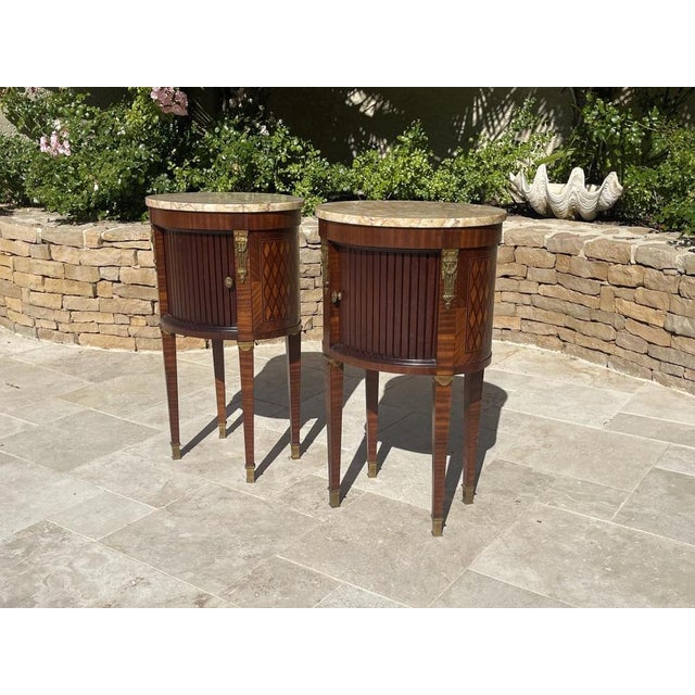 Louis XVI Style Tambour Bedside Tables, Set of 2 For Sale - Image 3 of 13