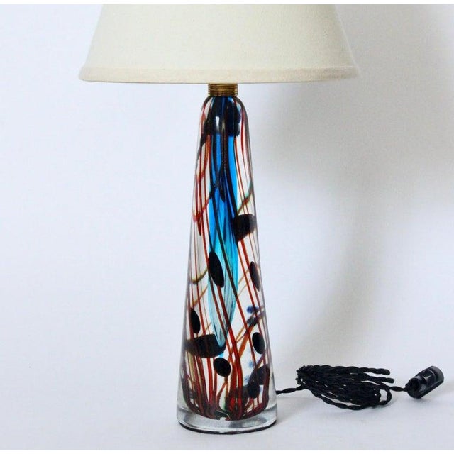 Mid 20th Century Fulvio Bianconi Style Murano Blue Art Glass Table Lamp For Sale - Image 6 of 12