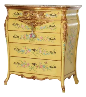 Venetian Hand Painted & Gilt Polychromed 5-Drawer Marble Top Dresser C1930