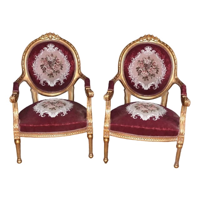 French Empire Armchairs in Red Fabric, Set of 2 For Sale