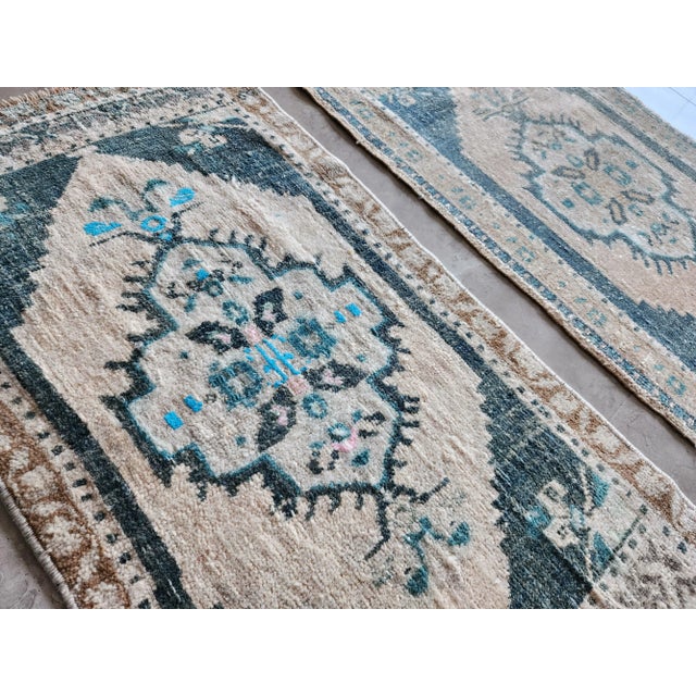 Mid-Century Modern Set of Two Distressed Turkish Small Rug - a Pair Ethnic For Sale - Image 3 of 9