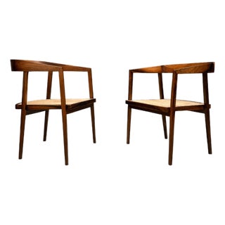 Pair of Brazilian Modern Armchairs in Rosewood and Cane, Joaquim Tenreiro, 1950s For Sale