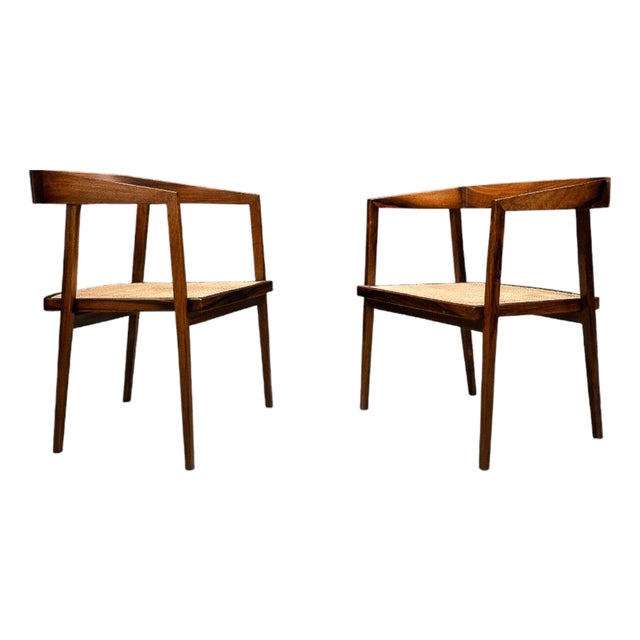 Pair of Brazilian Modern Armchairs in Rosewood and Cane, Joaquim Tenreiro, 1950s For Sale