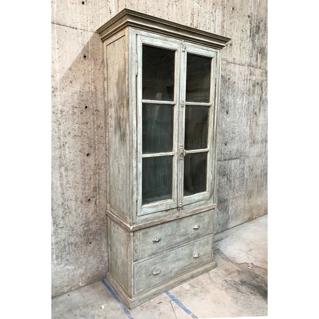 Vintage French Painted Bookcase With Window Doors Chairish
