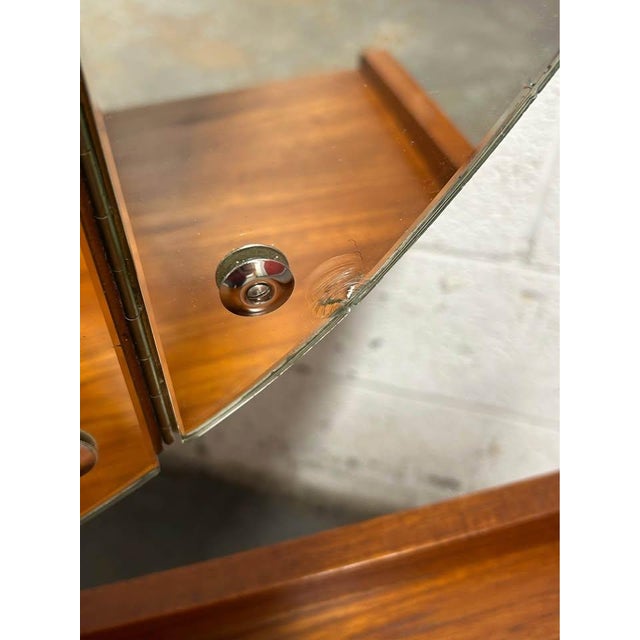 Danish Teak Mid Century Modern Vanity Dressing Table Tri-Fold Mirror 1960s For Sale - Image 4 of 6