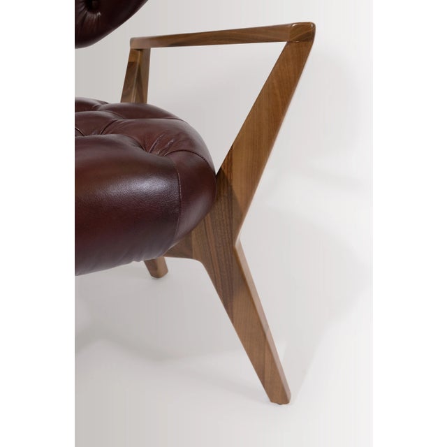 Mid-Century Modern Ash Solid Wood Burgundy Leather Kendall Chair For Sale - Image 4 of 8