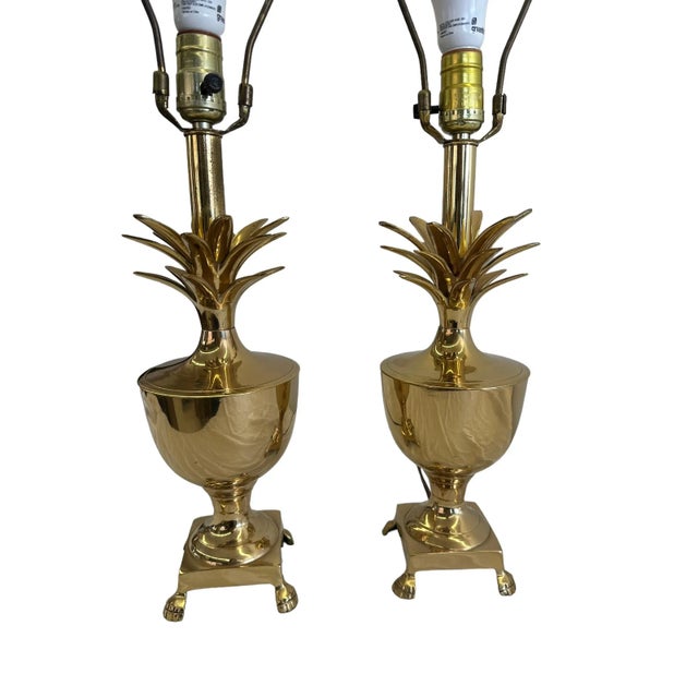Pair of Late 20th Century Palm Beach Regency Golden Brass Pineapple Lamps For Sale - Image 12 of 12
