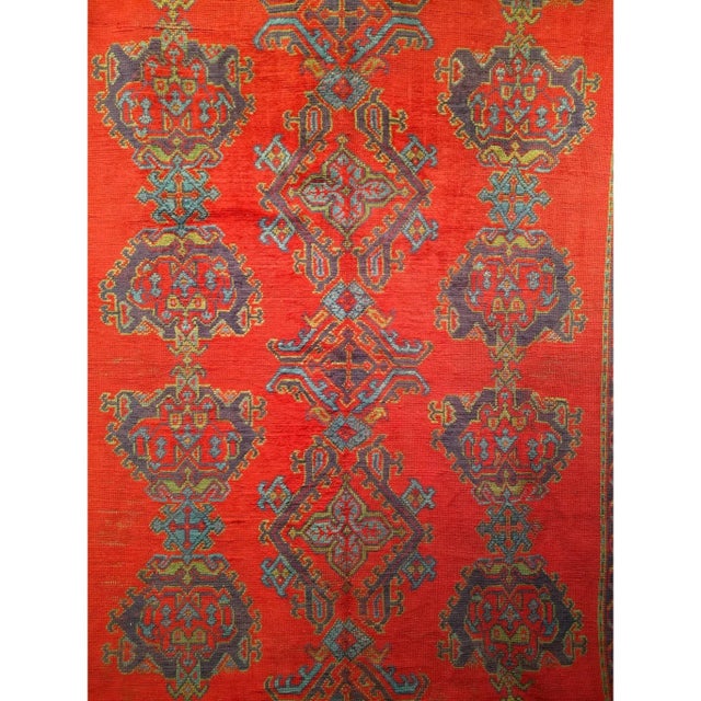 Early 19th Century Vintage Turkish Oushak Hand-Knotted Rug, Red Geometric Design, 1900s For Sale - Image 5 of 12