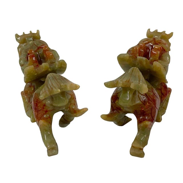 Mid 20th Century Vintage Chinese Carved Jade Kilim Statues - a Pair For Sale - Image 5 of 9