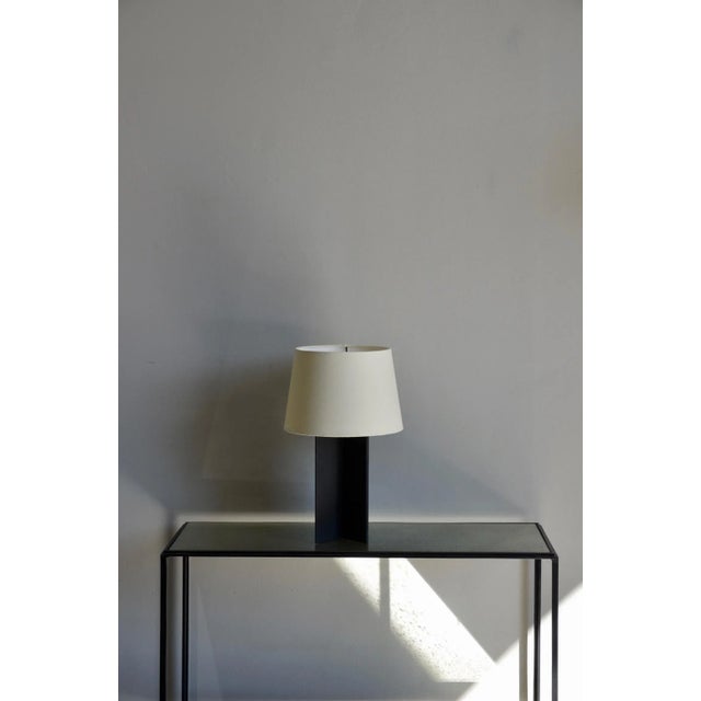 Metal Contemporary "Croisillon" Matte Black and Parchment Lamps - a Pair For Sale - Image 7 of 8