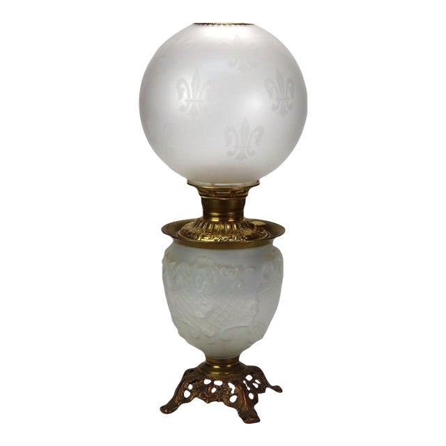 Antique Opalescent Embossed Glass Gone With the Wind Oil Lamp C1890 For Sale