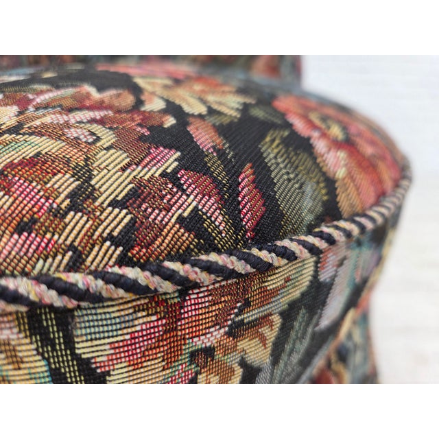 1960s, Danish cocktail loungechair. Floral furniture jacquard fabric. Chair was reupholstered by craftsman about 15-20...