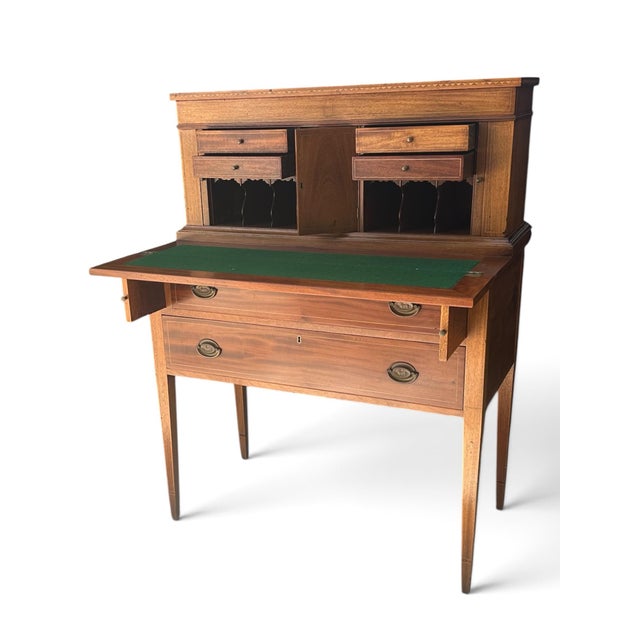 Federal Style Inlaid Mahogany Ladies Tambour Writing Desk & Secretary. For Sale - Image 12 of 12