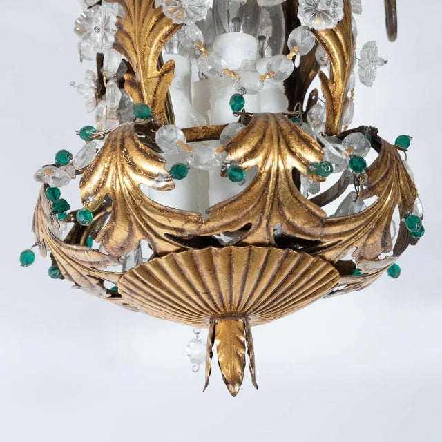 Vintage 1960s Gilt Metal and Crystal Lantern Style Pendant For Sale - Image 10 of 11