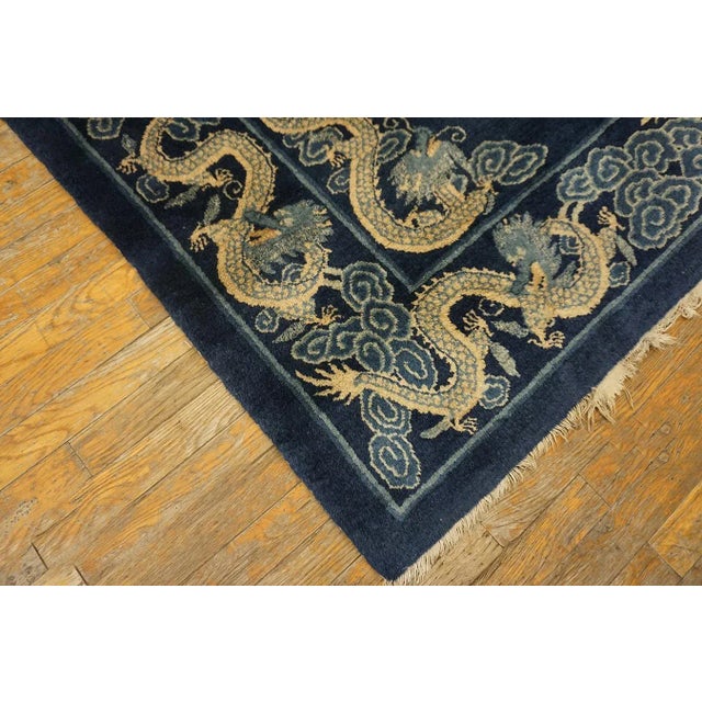 1900s Blue Navy Dragon Medallion Antique Chinese Peking Carpet 4'8" X 5'10" Knotted Wool Rug For Sale - Image 14 of 15