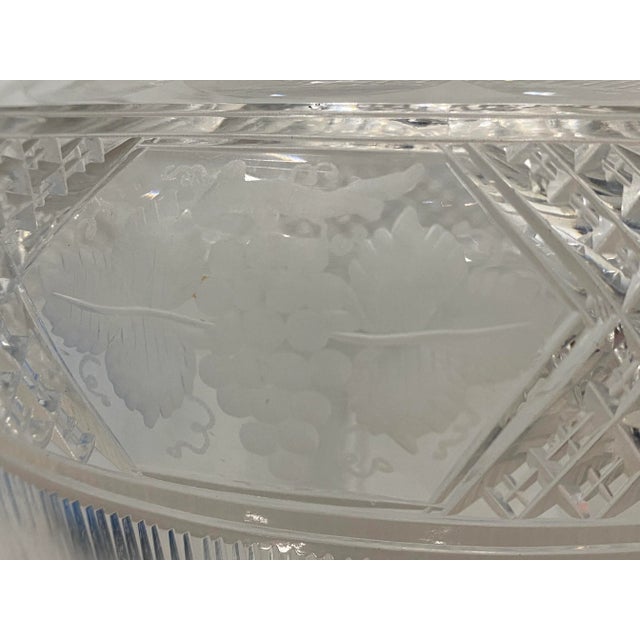 Antique Hand Cut Crystal Vase With Floral & Grape Motif C.1920 For Sale - Image 9 of 11