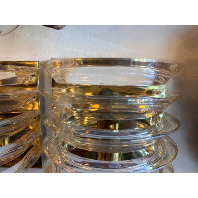 Vintage Pair Art Deco Wall Light Sconces Lucite Ribbon & Brass For Sale - Image 9 of 12