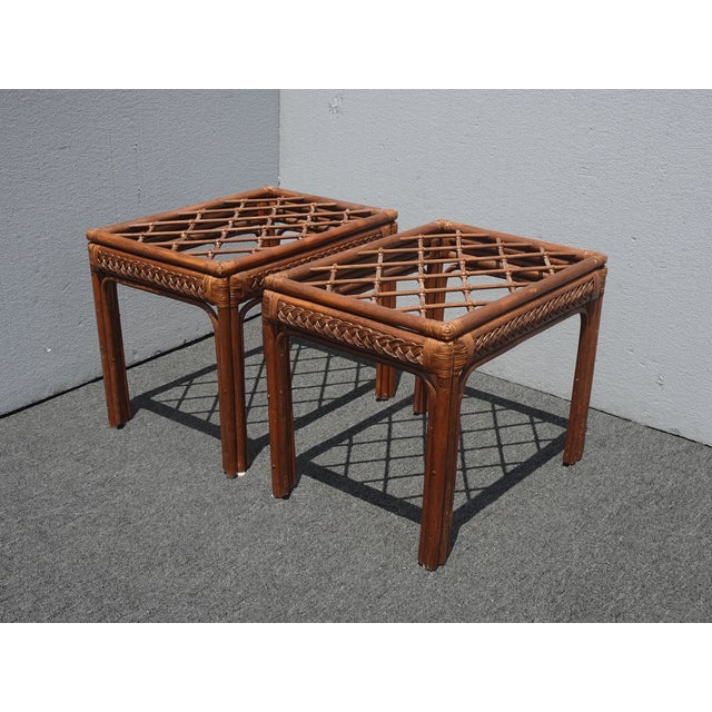 McGuire Vintage Mid Century Modern Rustic Bamboo Rattan Brown End Tables - a Pair For Sale - Image 4 of 12