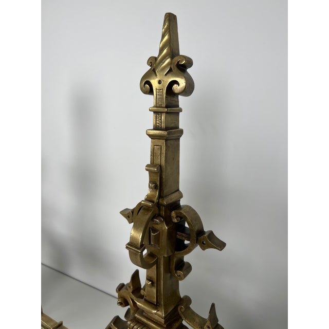 1900s Important Bronze Fireplace Adornment Made of a Andirons and a Bronze Bar - a Pair For Sale - Image 10 of 12
