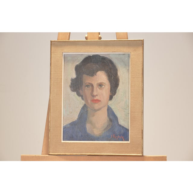 Oil Painting, Portrait of a Young Woman, Signed F. Christophe, Circa 1955 For Sale - Image 9 of 9