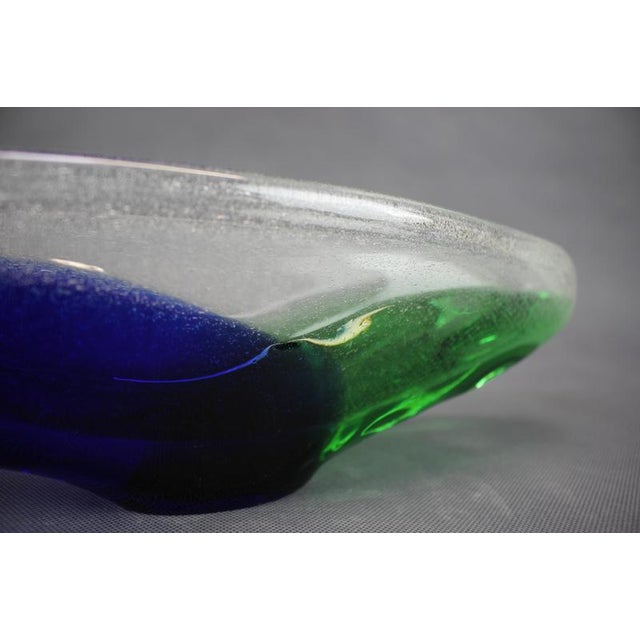 Mid-Century Czechoslovakian Novy Bor Blue and Green Art Glass Bowl, 1960s For Sale - Image 6 of 11