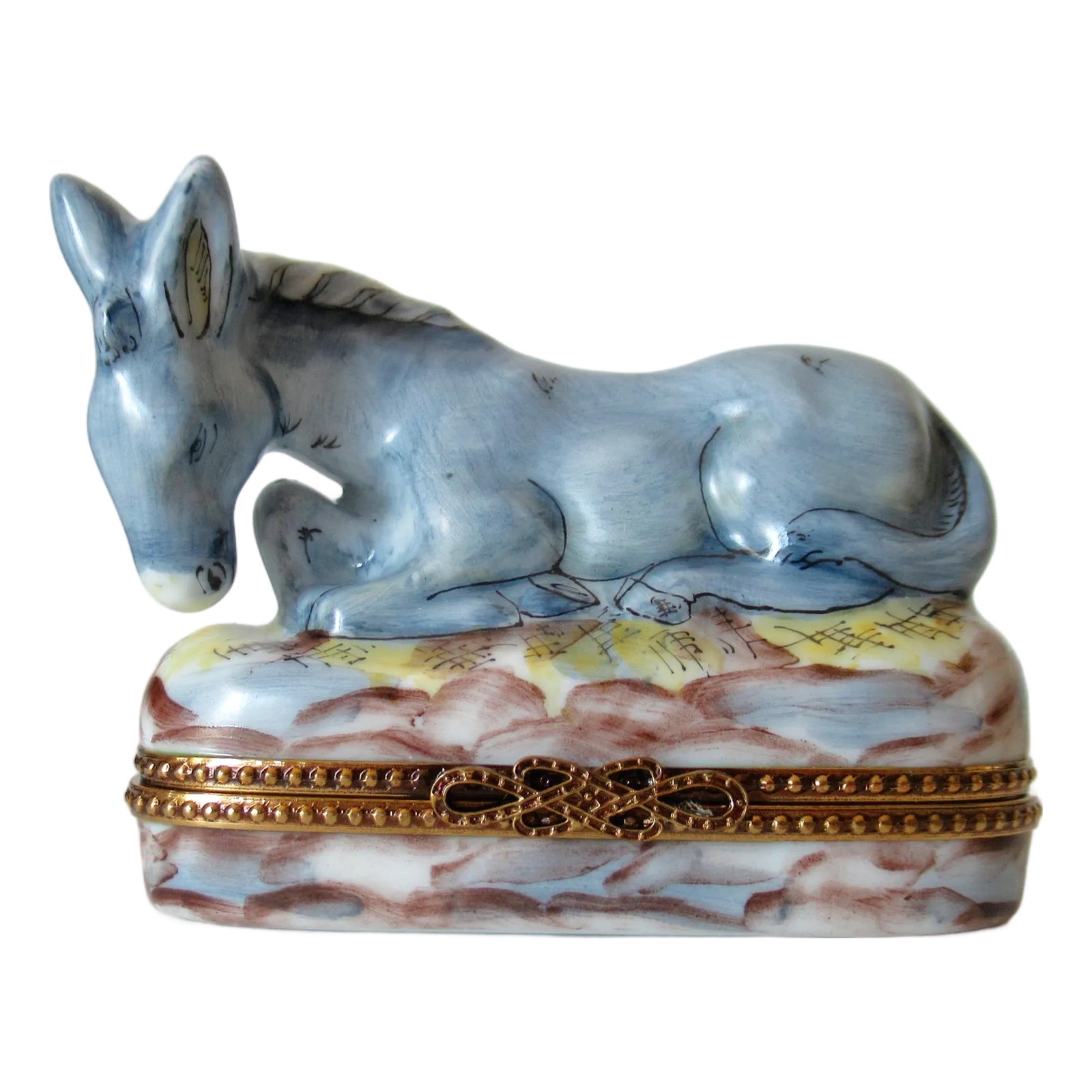 Limoges, France Hand-Painted Donkey Lidded Trinket Box | Chairish