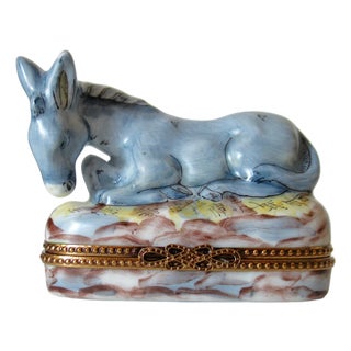 Limoges, France Hand-Painted Donkey Lidded Trinket Box For Sale